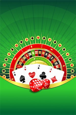 design background for club - Abstract gambling background with roulette wheel, playing cards and dices Stock Photo - Budget Royalty-Free & Subscription, Code: 400-04342516