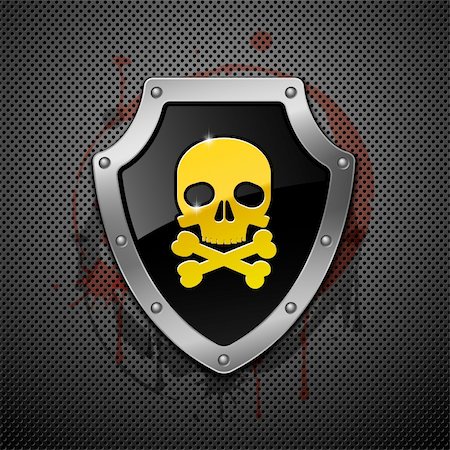 simsearch:400-06325860,k - Shield with skull on a metallic background. Photographie de stock - Aubaine LD & Abonnement, Code: 400-04342586