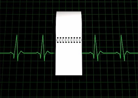 Illustration of a notepad on top of a heart monitor display background Stock Photo - Budget Royalty-Free & Subscription, Code: 400-04342651