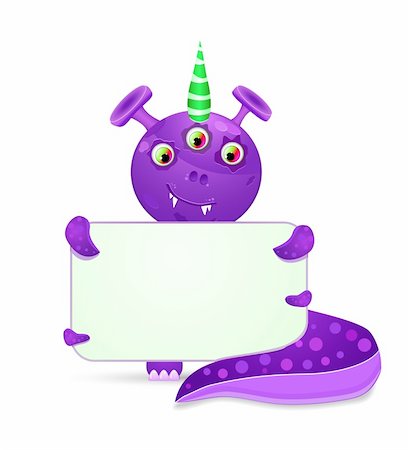 simsearch:400-04405278,k - violet smily monster with empty placard. vector illustration isolated on white background Fotografie stock - Microstock e Abbonamento, Codice: 400-04342715