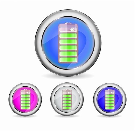 recharging batteries symbol - set of round shiny buttons with battery icon isolated on white background Stock Photo - Budget Royalty-Free & Subscription, Code: 400-04342750