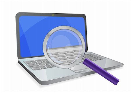 laptop with magnifier isolated on white background Stock Photo - Budget Royalty-Free & Subscription, Code: 400-04342760