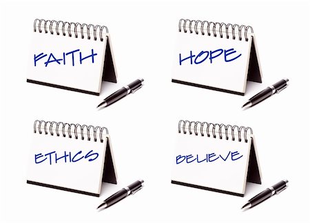 Spiral Note Pad and Pen Series Isolated on White - Faith, Hope, Ethics and Believe - XXXL. Stock Photo - Budget Royalty-Free & Subscription, Code: 400-04342784