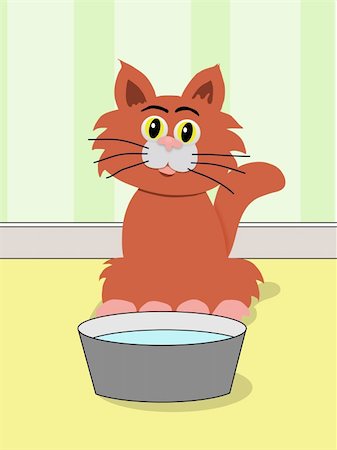 Illustrated cat sitting by a bowl of milk Stock Photo - Budget Royalty-Free & Subscription, Code: 400-04342826