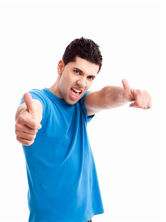 simsearch:400-06769983,k - Handsome young man with thumbs up on an isolated white background Foto de stock - Royalty-Free Super Valor e Assinatura, Número: 400-04343314