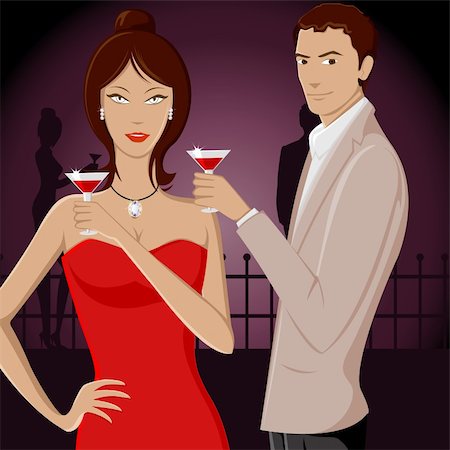 illustration of couple enjoying drink in party Stock Photo - Budget Royalty-Free & Subscription, Code: 400-04343362