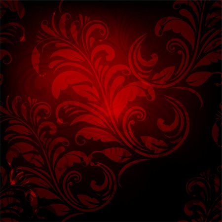 red floral background with black leaves - vector seamless spring floral pattern,  eps10, gradient mesh, clipping mask Stock Photo - Budget Royalty-Free & Subscription, Code: 400-04343398
