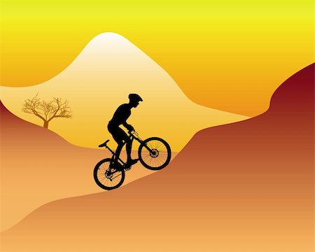 extreme bicycle vector - silhouette of a mountain biker riding down hill on an orange background Stock Photo - Budget Royalty-Free & Subscription, Code: 400-04343416