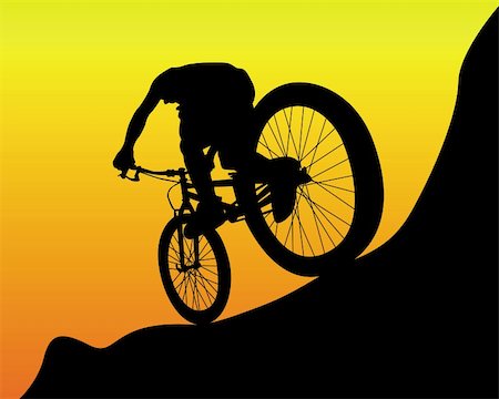 black silhouette of a mountain biker on an orange background Stock Photo - Budget Royalty-Free & Subscription, Code: 400-04343425