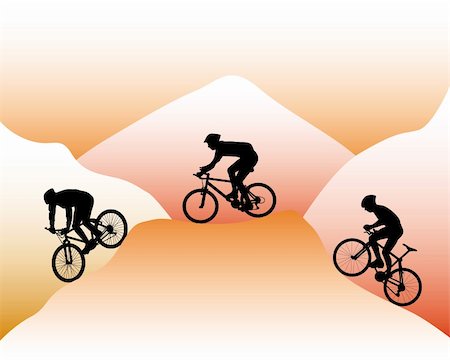 extreme bicycle vector - silhouettes of mountain bikers on a background of mountain slopes Stock Photo - Budget Royalty-Free & Subscription, Code: 400-04343426