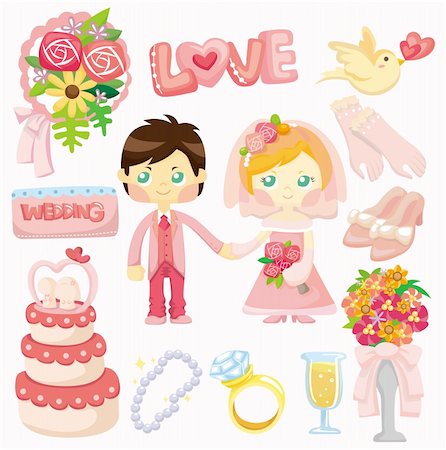 people icons bride and groom - cartoon wedding set icon Stock Photo - Budget Royalty-Free & Subscription, Code: 400-04343476