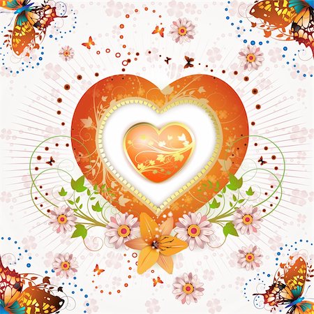 simsearch:400-05894205,k - Valentine's day card. Heart and butterflies over springtime background Stock Photo - Budget Royalty-Free & Subscription, Code: 400-04343546