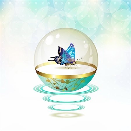Butterfly isolated in glass globe suspended with waves Stock Photo - Budget Royalty-Free & Subscription, Code: 400-04343543