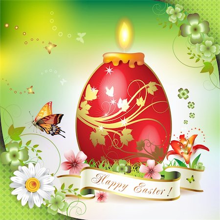 flame card vector - Easter card with butterflies, candle and decorated egg on grass Stock Photo - Budget Royalty-Free & Subscription, Code: 400-04343554