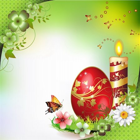 flame card vector - Easter card with butterflies, candle and decorated egg on grass Stock Photo - Budget Royalty-Free & Subscription, Code: 400-04343557