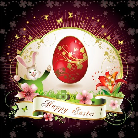 simsearch:400-06073581,k - Easter card with bunny, butterflies and decorated egg on grass Foto de stock - Royalty-Free Super Valor e Assinatura, Número: 400-04343566