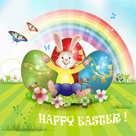 simsearch:400-06073581,k - Easter card with bunny, butterflies and decorated egg on grass Foto de stock - Royalty-Free Super Valor e Assinatura, Número: 400-04343561