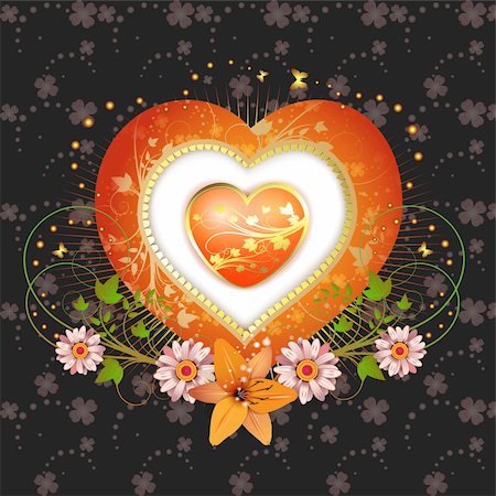 simsearch:400-04783303,k - Floral frame with shape heart, lily and gold decoration for Valentine's day Foto de stock - Super Valor sin royalties y Suscripción, Código: 400-04343572