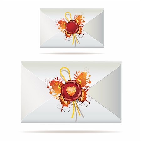 Back of envelope with seal and butterfly isolated on white background Stock Photo - Budget Royalty-Free & Subscription, Code: 400-04343587
