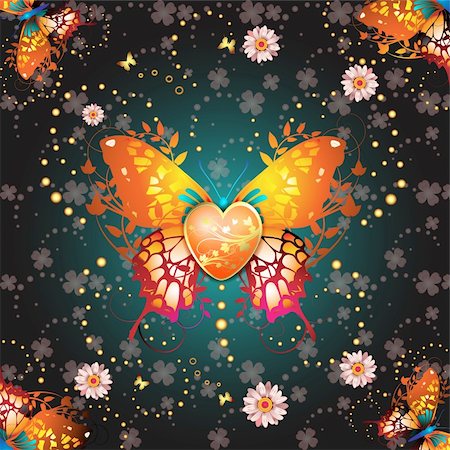 simsearch:400-05894205,k - Stylized butterfly with heart over springtime background for Valentine's day card Stock Photo - Budget Royalty-Free & Subscription, Code: 400-04343606