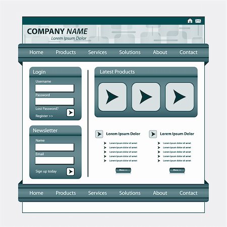 Website template design, gray corporate style, patterned banner, login module and stylish navigation bars Photographie de stock - Aubaine LD & Abonnement, Code: 400-04343692