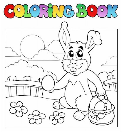 simsearch:400-05686866,k - Coloring book with bunny and eggs - vector illustration. Fotografie stock - Microstock e Abbonamento, Codice: 400-04343828