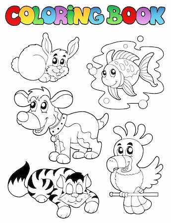 simsearch:400-09120717,k - Coloring book with happy pets 1 - vector illustration. Photographie de stock - Aubaine LD & Abonnement, Code: 400-04343833