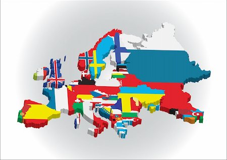 3d Outline maps of the countries in European continent, vector illustration Stock Photo - Budget Royalty-Free & Subscription, Code: 400-04343948