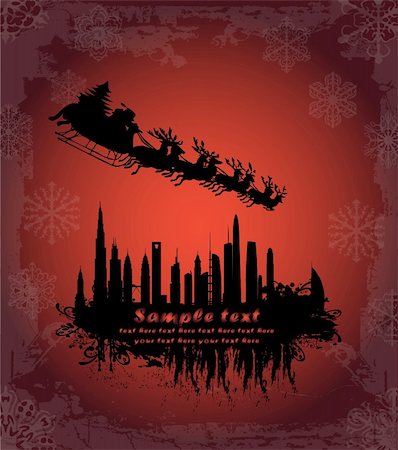 simsearch:400-05081908,k - Urban holiday background with santa (full set available in my portfolio with different santa with reindeer silhouette and city skyline) Photographie de stock - Aubaine LD & Abonnement, Code: 400-04343941