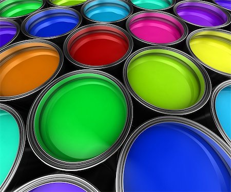 Many paint buckets with various colored paint Stock Photo - Budget Royalty-Free & Subscription, Code: 400-04354071