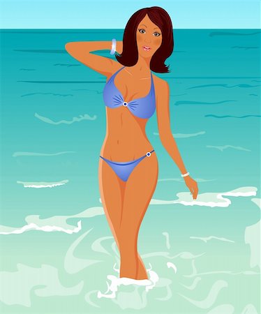 simsearch:400-04046377,k - Illustration pretty suntanned girl on beach - vector Stockbilder - Microstock & Abonnement, Bildnummer: 400-04354415