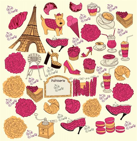 dessert menu wallpaper - Hand drawing collection symbols of Paris Foto de stock - Super Valor sin royalties y Suscripción, Código: 400-04354563