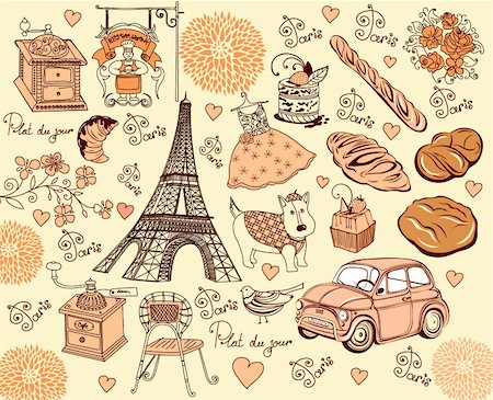 dessert menu wallpaper - Hand drawing collection symbols of Paris Foto de stock - Super Valor sin royalties y Suscripción, Código: 400-04354573