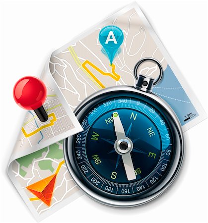 simsearch:400-07425839,k - Extralarge icon - compass with map and navigation markers Foto de stock - Royalty-Free Super Valor e Assinatura, Número: 400-04354868