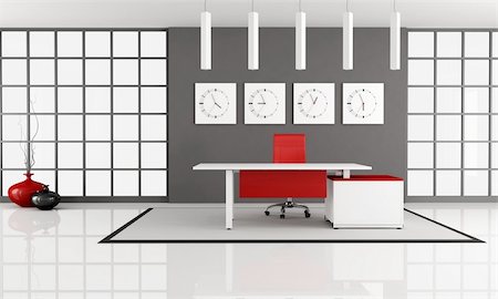 reloj de sol - minimalist office space with empty white desk - rendering Photographie de stock - Aubaine LD & Abonnement, Code: 400-04355028