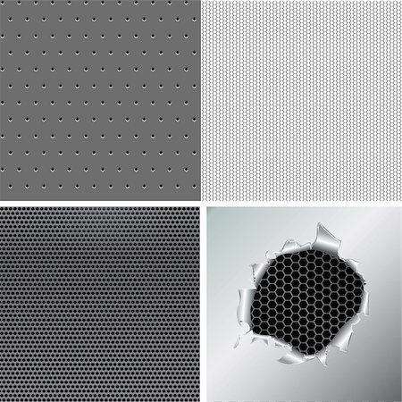 Set metallic background, hexagon, circle, hole in the metal paper. Vector illustration Stock Photo - Budget Royalty-Free & Subscription, Code: 400-04355125