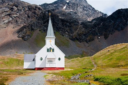 The Whaler's Church on South Georgia Island overlooks the final resting place of famous explorer Ernest Shackleton. Stock Photo - Budget Royalty-Free & Subscription, Code: 400-04355440