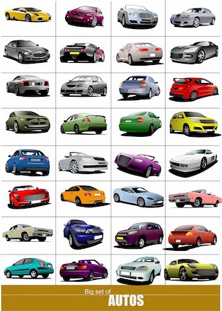 speed sedan - Big set of 32 kinds cars on the road. Vector illustration Stock Photo - Budget Royalty-Free & Subscription, Code: 400-04355575