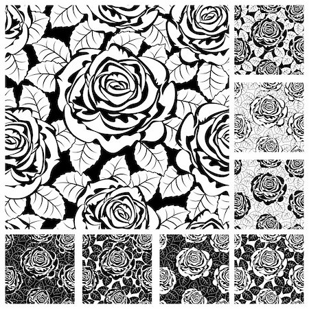 simsearch:400-04852864,k - Set from seamless from roses and  leaves. Black and white(can be repeated and scaled in any size) Stock Photo - Budget Royalty-Free & Subscription, Code: 400-04355615