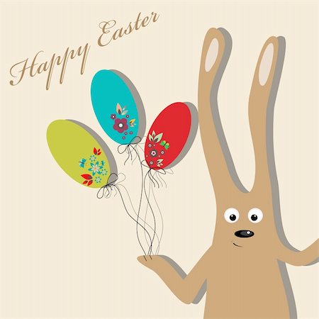 simsearch:400-08933060,k - Vector Easter greeting card with rabbit and eggs Foto de stock - Super Valor sin royalties y Suscripción, Código: 400-04355872