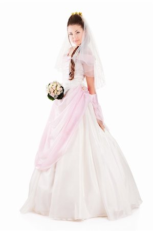 elegant bride hairstyle - Beautiful woman dressed as a bride over white background Foto de stock - Super Valor sin royalties y Suscripción, Código: 400-04355963