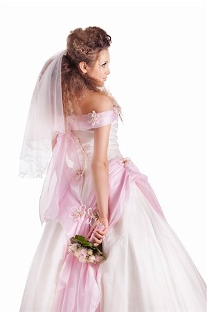 Beautiful woman dressed as a bride over white background Stockbilder - Microstock & Abonnement, Bildnummer: 400-04355973
