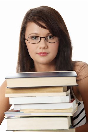 simsearch:400-04622035,k - Teen girl learning , with lot of books around, isolated on white Stock Photo - Budget Royalty-Free & Subscription, Code: 400-04356009