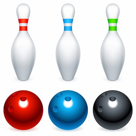 simsearch:400-04309950,k - Set of three bowling balls and three bowling pins. Foto de stock - Royalty-Free Super Valor e Assinatura, Número: 400-04356147