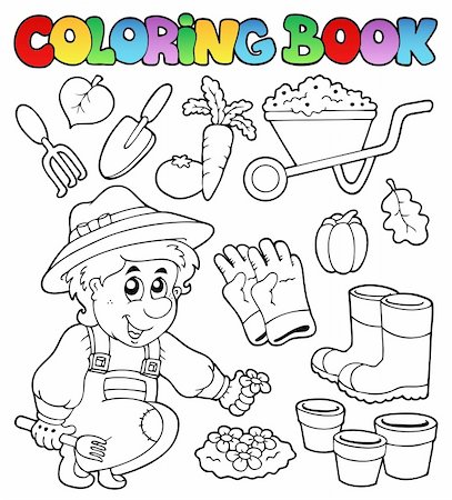 Coloring book with garden theme - vector illustration. Stock Photo - Budget Royalty-Free & Subscription, Code: 400-04356335