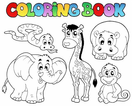 Coloring book with African animals - vector illustration. Stock Photo - Budget Royalty-Free & Subscription, Code: 400-04356330