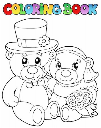 Coloring book with wedding bears - vector illustration. Stock Photo - Budget Royalty-Free & Subscription, Code: 400-04356340
