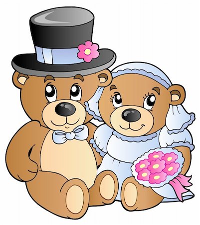 flower design in dresses with illustration dresses - Wedding teddy bears - vector illustration. Stock Photo - Budget Royalty-Free & Subscription, Code: 400-04356356