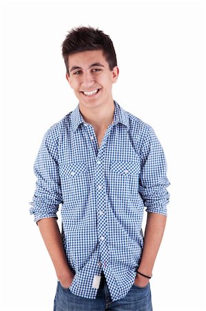 simsearch:400-04643781,k - Handsome young man with happy face. Isolated on white background, studio shot. Foto de stock - Super Valor sin royalties y Suscripción, Código: 400-04356484