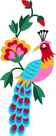 decorative flowers and birds for greetings card - peacock and flower illustration Stock Photo - Budget Royalty-Free & Subscription, Code: 400-04356765